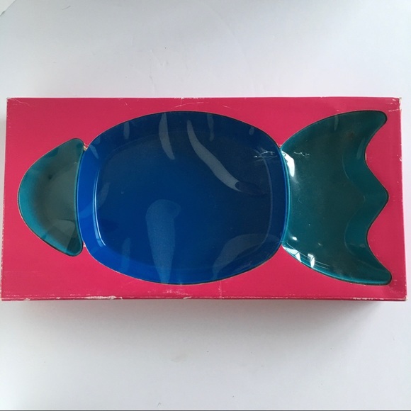 Pier 1 Dining Pier Fish Snack Dishes New Vintage Blue Aqua Plastic